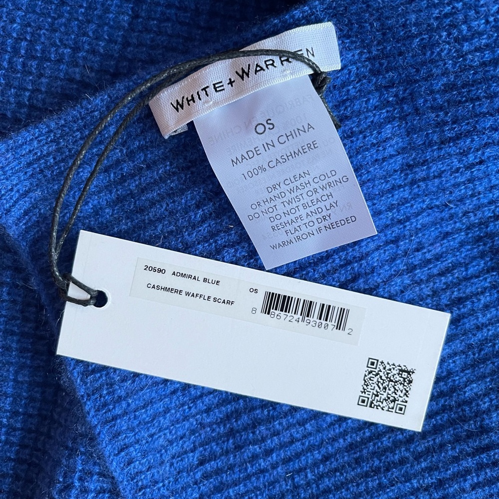 White + Warren Admiral Blue Cashmere Waffle Scarf 20590 - Picture 6 of 6